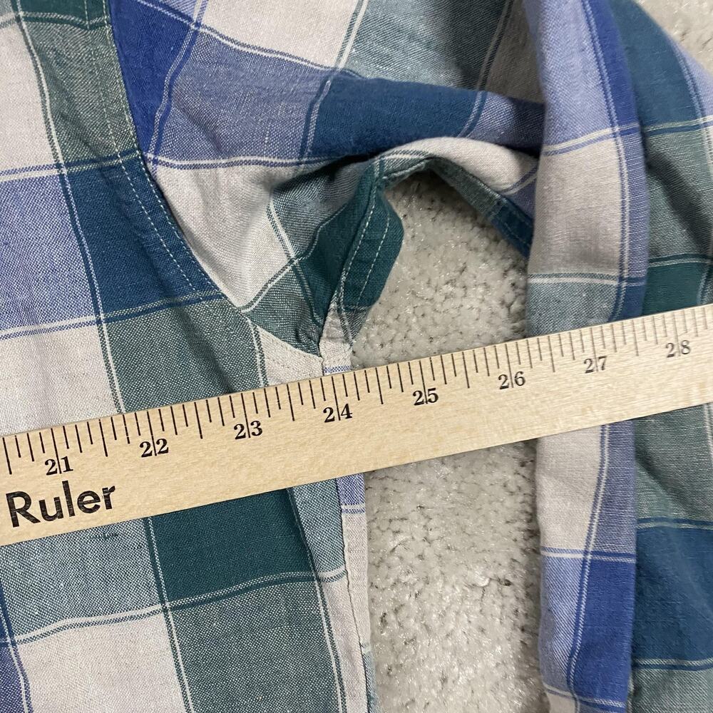 VTG Eddie Bauer Shirt Mens L Blue Green Plaid Linen Button Down 90s Summer - Picture 5 of 7